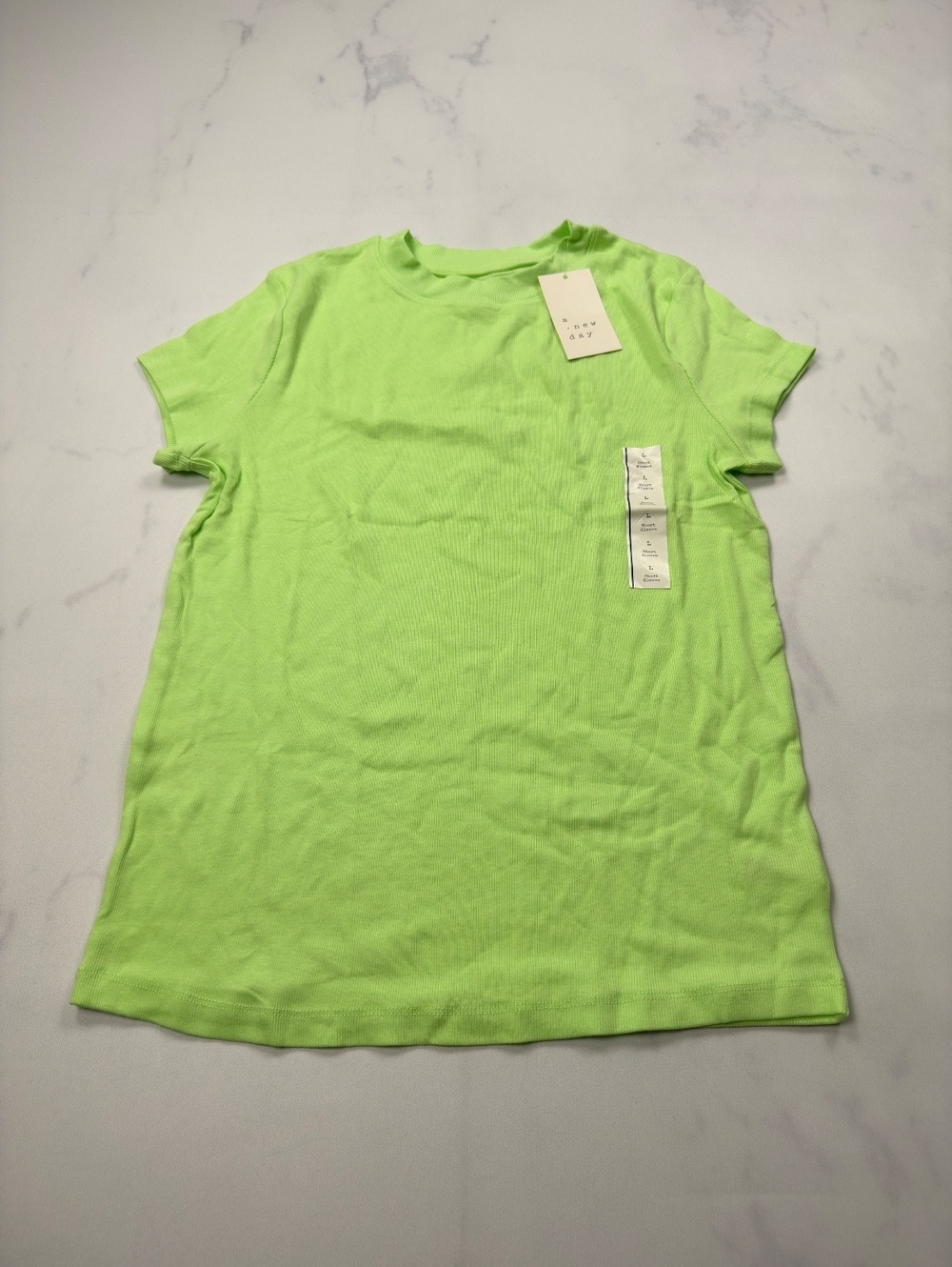 A New Day T-Shirt Green Crew Neck Short Sleeve - Womens L NWT